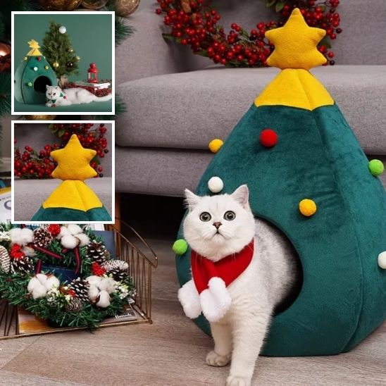 niche-pour-chat-sapin-de-noel